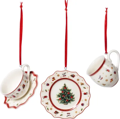 Obrázok produktu pre Villeroy & Boch Toy's Delight, Špeciálna vianočná ozdoba, Porcelán, Zelená, Červená, Biela, 3 kusov, 63 mm, 155 g