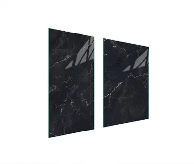 Produktbild von Herdabdeckplatten 2 teilig 75x52 Glaskeramikkochfeld Abdeckung Glas Schneidebrett Marmor Schwarz