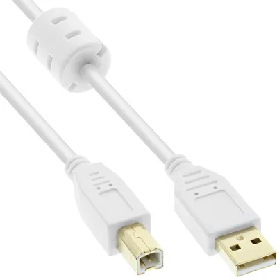 Image de InLine® 34535W Câble USB 2.0, A à B, blanc / or, avec noyau en ferrite, 3m