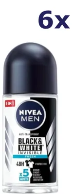 Produktbild von 6x Nivea Deo Roll-on Men - Invisible Black & White fresh 50ml