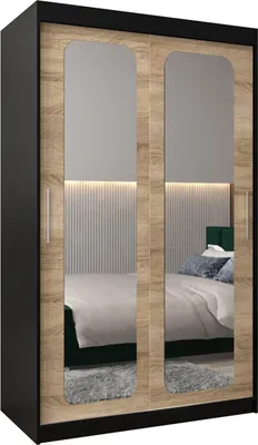 Produktbild von MEBLE KRYSPOL Promo 3120 Schlafzimmerschrank zwei Schiebetüren - Mattschwarz + Sonoma