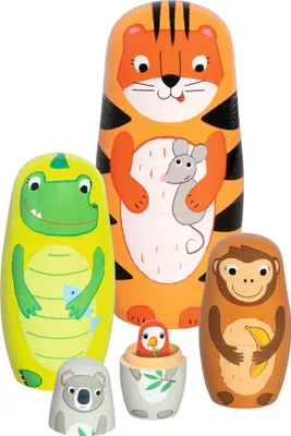 Productafbeelding van Omgoods - Houten Matroschka Set met 5 Dierenfiguren voor Kinderen