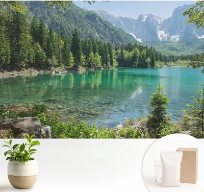 Obrázek produktu pro Samolepicí fototapeta – 104 x 70 cm – tapeta – nástěnná tapeta – nástěnné obrazy – samolepicí fólie – dekorativní fólie – tapetová fólie – stěna – dekorace – obývací pokoj – zelené jezero