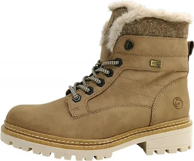 A single brown boot with fur lining is shown against a white background.