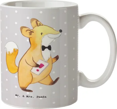 Produktbild von Mr. & Mrs. Panda Becher Unternehmensberater Herz - Grau Pastell - Geschenk, Kaffeebecher, Kaffeetasse, haferl, Tasse, Teetasse, Bedruckte