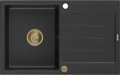 Produktbild von Mexen Bruno Granitspüle mit einem Becken und einer Abtropffläche 795 x 495 mm, Schwarz/Silbermetallic, Siphon Gold - 6513791010-
