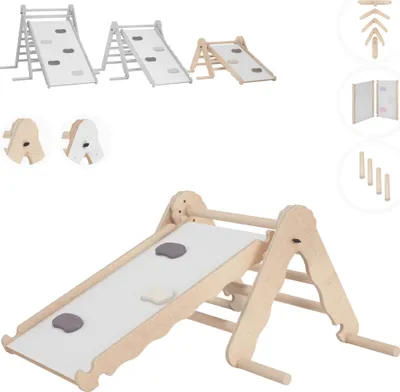 Immagine prodotto di Struttura di arrampicata per interni MAMOI®, triangolo di arrampicata con scivolo in legno, torre di arrampicata, torre di arrampicata con scivolo, arco di arrampicata, scivolo per bambini