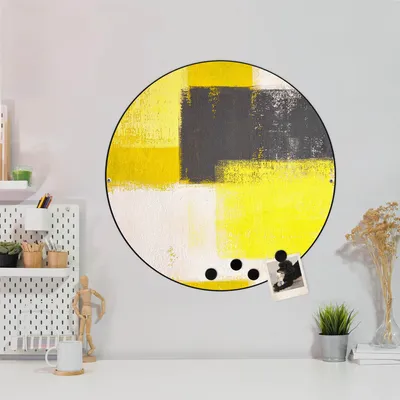 Produktbild von Design Stahlmagnettafel Schwarz Rund 47cm Abstrakt Gelb