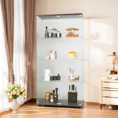 Immagine prodotto di UnboxG Vetrina in vetro nera, 31,7 "x14,3 "x67,7" Vetrina moderna in vetro e legno Vetrina da collezione con 4 ripiani in ESG per oggetti da collezione libri vino, per ufficio soggiorno cucina