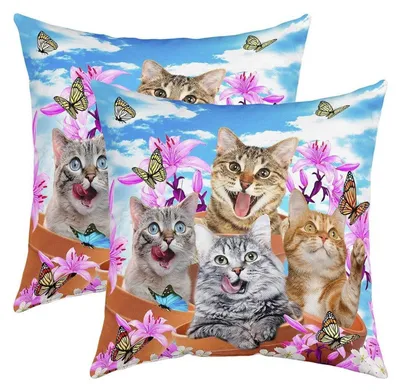 Zdjęcie produktu dla Zestaw 2 poszewek na poduszki, 60x60 cm, wzór: kwiaty, motyle, kolor: błękitny, materiał: poliester