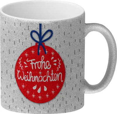 Produktbild von Frohe Weihnachten Glitzer-Glitzer-Kaffeebecher mit Weihnachtskugel Motiv