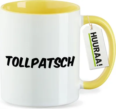 Produktbild von Huuraa Kaffeetasse Tollpatsch Schriftzug 330ml Gelb Keramik Kaffeebecher Geschenkidee