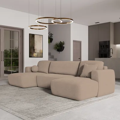 Produktbild von Masseno Ecksofa SENTUM N mit Schlaffunktion U-Form, Sofa mit Bettkasten, Wohnzimmersofa, Couch, Soffa, Bettsofa, Couchgarnitur- Beige, NOW OR NEVER 05