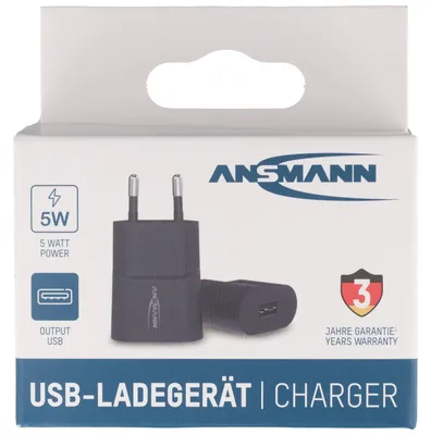 Zdjęcie produktu dla Ładowarka USB Ansmann HC105, 5 W, idealna do smartfonów i tabletów, czarna