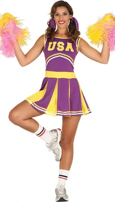Produktbild von Sport Zauber Cheerleader Karneval Abenteurer Kostüm Lila Gelb Spiel Stimme Ensemble Requisiten Fasching Festival Party USA Energie, Größe: 38 - 40 (M) Farbe: Lila
