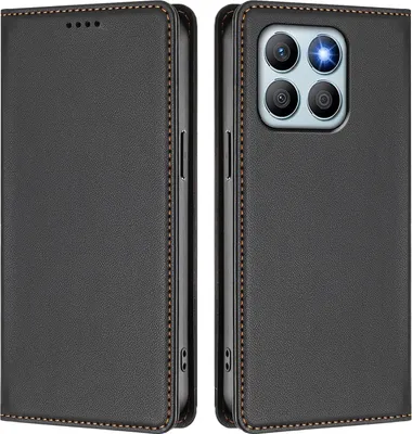 Image de Étui en cuir pour Honor X8B, étui à rabat magnétique en cuirPolyuréthaneavec support – Noir