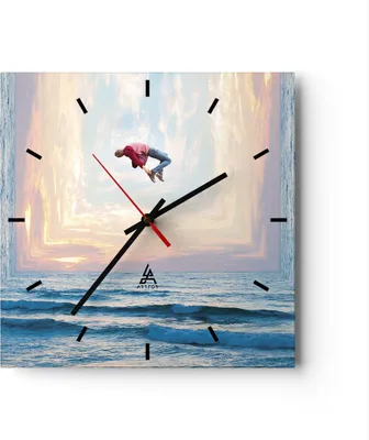 Produktbild von Wanduhr - Quadrat - Glasuhr - Sprung Freiheit Surrealismus - 40x40cm - Schleichendes Uhrwerk - Lautlos - zum Aufhängen bereit - Dekoration Modern - Wanddekoration aus Glas - C3AC40x40-4861