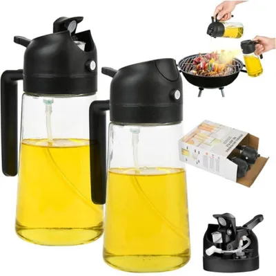 Immagine prodotto di EnthuLove dosatore d'olio 2 in 1, 470 ml, spruzzatore d'olio multifunzionale, in vetro, ideale per cucina e friggitrice ad aria calda, 2 pezzi neri.