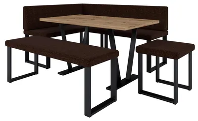 Obrázek produktu pro Rohová lavice AKIKO METAL se stolem a lavicemi 168x128 vlevo - rohová skupina lavic pro vaši jídelnu, moderní kuchyni, posezení, jídelní kout. Ideální do kuchyně, kanceláře a recepce