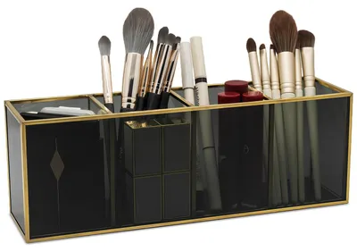 Produktbild von Make-up-Pinselhalter Glas schwarz, 26 x 7 x 9 cm, Kosmetik-Organizer für Zuhause