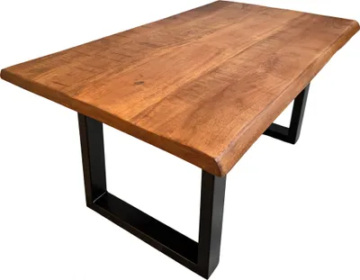 Produktbild von Couchtisch Baumkante Mangoholz massiv honig 100 x 55 U-Gestell schwarz NAYLA