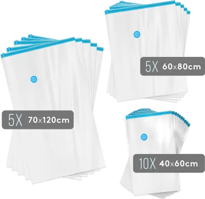 Produktbild von Kronenburg Vakuumbeutel – 3 Größen - 20er Set - Aufbewahrungsbeutel für Bekleidung Bettwäsche und mehr
