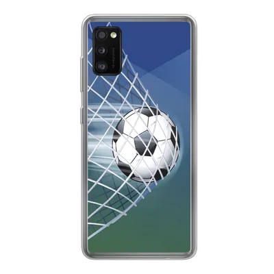 Produktbild von MuchoWow® Handyhülle Schutzhülle Hülle für Samsung Galaxy A41 Eine Illustration eines Fußballs im Netz - Jungen - Mädchen - Kinder Silikon Softcase Handy Hülle - Mobiltelefon