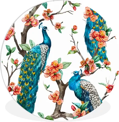 Produktbild von MuchoWow® Rundes Wandbild - Runde Bilder Muster - Pfau - Blüte Ø 30 cm Kreis Wanddekoration Kunststoff - Wandkreis - Wandschmuck - Schlafzimmer - Bilder - Der Kreis - Kunst für die Wohnung - Plastik - Kunstdruck - Wandbild