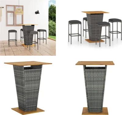 Produktbild von vidaXL 5 tlg. Gartenbar Set mit Kissen Poly Rattan Grau - Bar-Set - Bar-Sets - Bartisch Und Barhocker - Bartisch