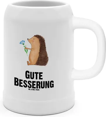 Produktbild von Mr. & Mrs. Panda Steinkrug Igel Blumen - Weiß - Geschenk, Humpen, Seidel, Besuch, Bier, Gute Besserung, Krug, Krankenhaus, Laune, Tonkrug, Krankheit, Genesungswünsche