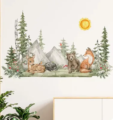 Produktbild von Wandtattoo Handgemalte Wandaufkleber mit Tieren im Wald-Stil für Kinder