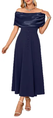 Zdjęcie produktu dla Elegancka koktajlowa sukienka Solidchoice, typu "off-the-shoulder" (bez ramiączek), z falbanami i rozkloszowanym dołem