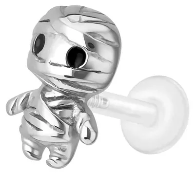 Produktbild von Ohrpiercing, Nasenpiercing PTFE Labret mit Innengewinde + Titan-Aufsatz MUMIE Silber Stablänge: 8mm | Stabstärke: 1,2mm