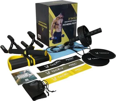 Produktbild von Famanu Bauchtrainingsset 7-in-1 für Zuhause mit Sportzubehör - Bauchroller Fitnessgeräte