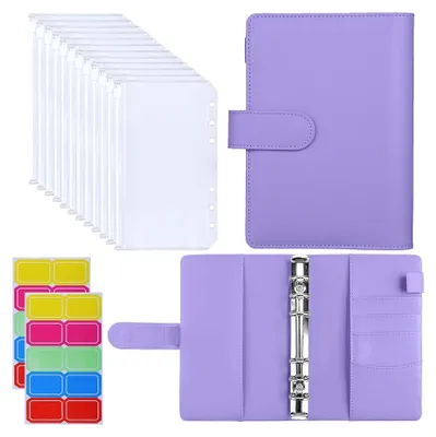 Produktbild von Budgetplaner Deutsch, A6 Budgetordner, Budgetplaner mit 12 Taschen, Finanzplaner mit Etiketten, Geldorganizer für Reisen, Lavendel