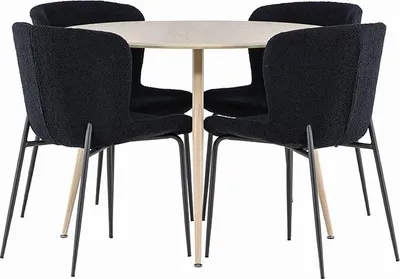Image de Plaza ensemble pour salle à manger table Ø100cm et 4 chaises teddy whitewash.