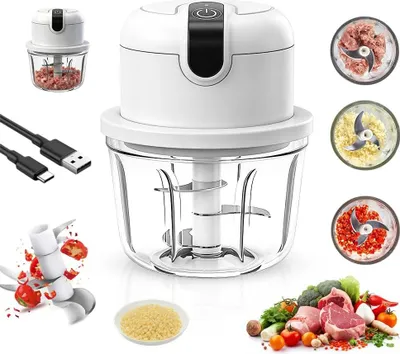 Produktbild von Zwiebelschneider, elektrisch, 350 ml, Gemüseschneider mit USB-Ladefunktion,Küchenhacker, Multizerkleinerer für Fleisch, Zwiebeln, Obst und Knoblauch