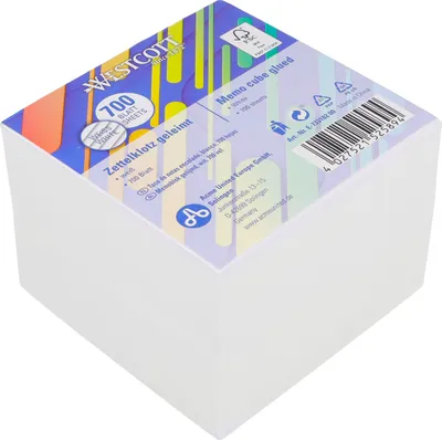 Produktbild von Westcott Notizzettel weiß 700 Blatt | Zettelblock geleimt mit 9 x 9 cm großen Blättern in weiß |es Papier 80g/m² | E-733182 00