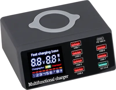 Produktbild von X9 8-Schnittstellen-Ladegerät für kabelloses Schnellladen, PD+QC3.0+USB-Schnittstellen-Ladegerät, intelligente digitale Anzeige, kabellose Ladestation für Mobiltelefon, Tablet, Notebook, europäischer Standard