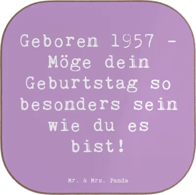 Produktbild von Mr. & Mrs. Panda Untersetzer für Gläser Spruch 1957 Geburtstag - Lavendeltraum - Geschenk, Happy Birthday, Tischschoner, Glückwunsch, Tischuntersetzer, Coaster, Jahrgang