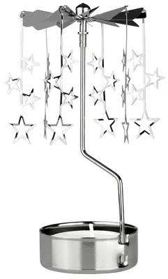 Produktbild von BRUBAKER Teelichtkarussell Weihnachten - Metall Windlicht Karussell - Sternen Teelichthalter - Teelicht Kerzenhalter - Weihnachtsdekoration, Silber
