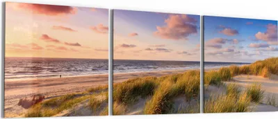 Produktbild von DEQORI Glasbild Echtglas 3x50x50 cm 'Abendroter Dünenstrand' Wandbilder XXL groß