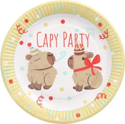 Immagine prodotto di 10 piatti rotondi in cartoncino, Ø 23 cm, "Capy Party"