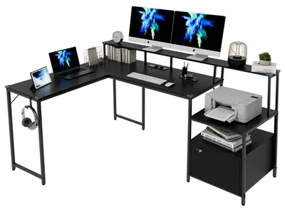 Obrázek produktu pro Rohový psací stůl ve tvaru L, rozměry 168 x 120 cm - Psací stůl s úložným prostorem