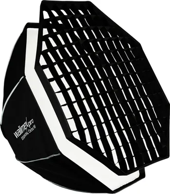 Zdjęcie produktu dla Walimex pro Essential Softbox Octagon 90 cm, obracany o 360 °, łatwy w konfiguracji, w zestawie z siatką, adapterem Bowens i torbą transportową, idealny do portretów i zdjęć upiększających