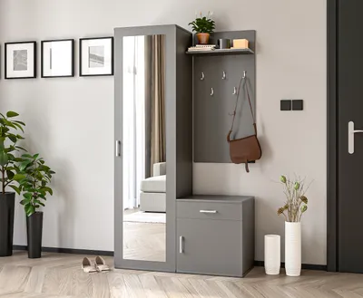 Image de AX LIVING Garde-robe d'entrée Gris Magnola 100cm de large, design moderne & espace de rangement