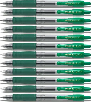 Produktbild von Pilot G2 Gelstift mit Druckmechanismus, mittlere Spitze 0,7 mm, grüne Tinte, 12 Stück