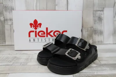 Produktbild von Rieker Damen Pantolette schwarz Synthetik Antistress Schnalle 5 cm Absatz FS 2025