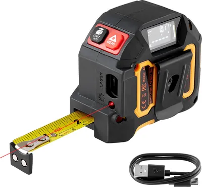 Immagine prodotto di Misuratore laser 2 in 1 VEVOR, strumento di misura laser ricaricabile da 41 m e metro a nastro da 4,8 m con magnete, metro a nastro avvolgibile 4 modalità - lunghezza, area, volume, continuo, unità ft/in/m/ft+in
