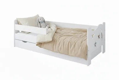 Produktbild von Kinderbett Mond 140x80 cm mit Schublade, Lattenrost und Rausfallschutz in weiß, mit Bettkasten